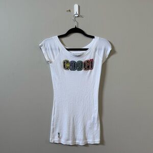 COOGI women’s white ribbed beaded sequin short sleeve Y2K t-shirt